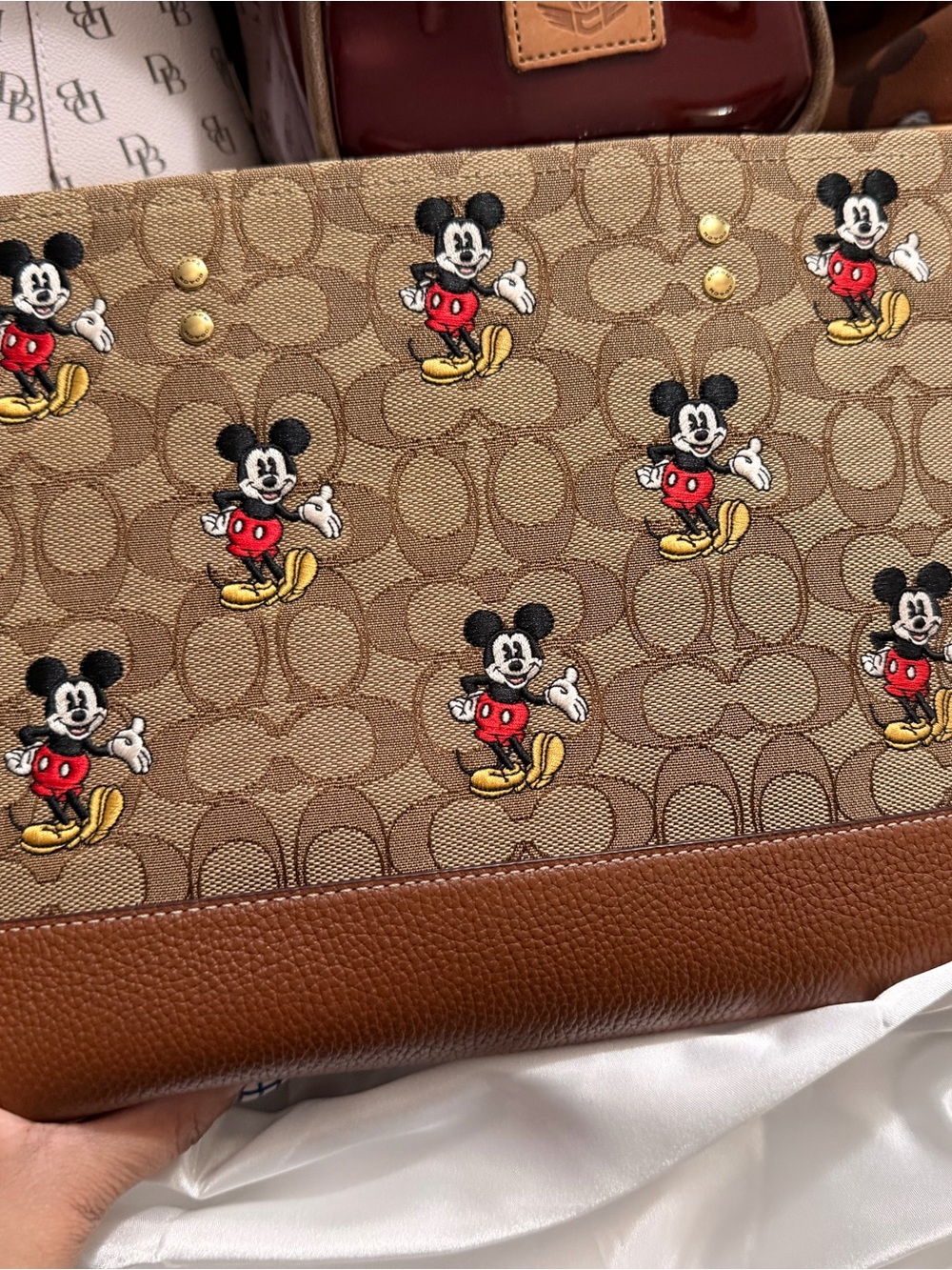 Coach Brown Signature Canvas Tote with Embroidered Mickey